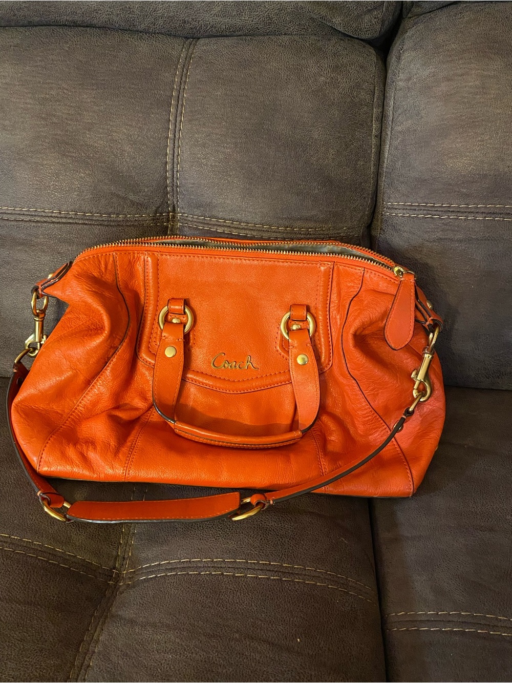 Coach Bright Orange Leather Shoulder Satchel